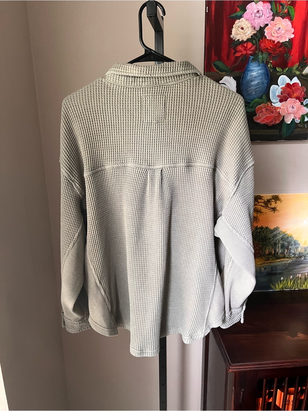 aerie Waffle-Knit Button-Up Jacket — Olive green - Picture 7 of 9